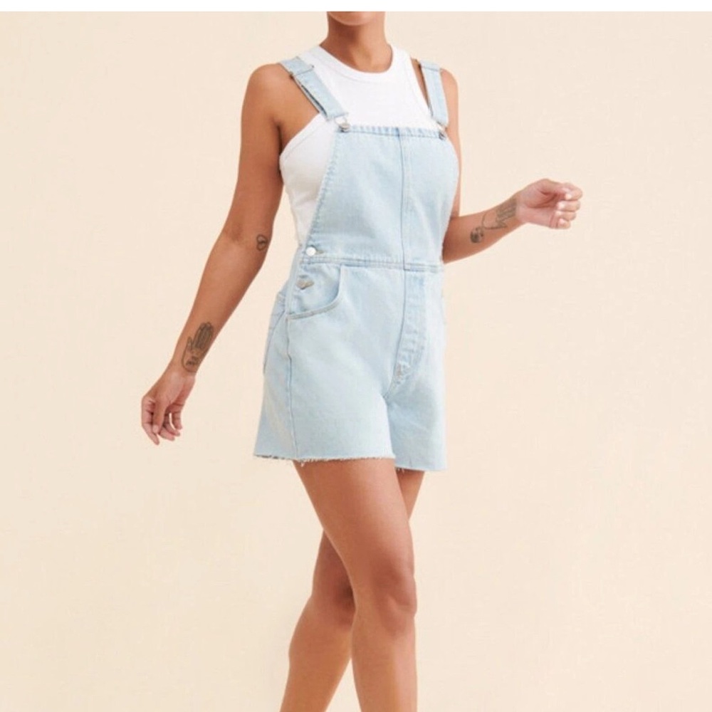 Light Blue Denim Overall Shorts
